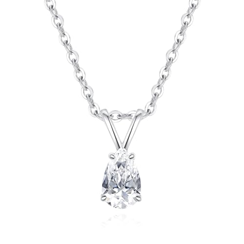 Moissanite Necklace for Women,1CT Pear Cut D Color VVS1 Moissanite Pendant Necklace,Sterling Silver Plated 18K White Gold Moissanite Necklace Birthday Christmas Gifts for Women Wife