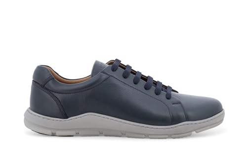 Baskets homme en cuir bleu marine Melluso u56068 avec une semelle grise confortable