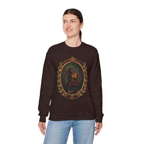 Victorian Dachshund Sweatshirt Ornate Frame Dog Portrait Crewneck Pullover Vintage
