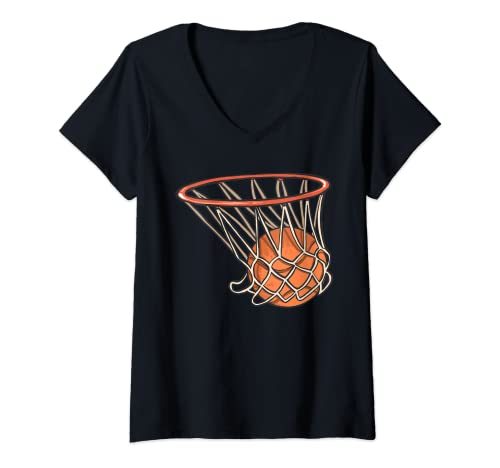 Mujer Baloncesto en red de cesta Camiseta Cuello V