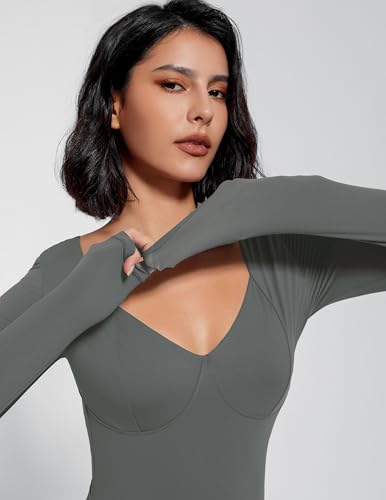 Image of Avidlove Bodysuit for Women Long Sleeve Double Lined Tank Top V Neck Bodysuit Tummy Control Shapewear