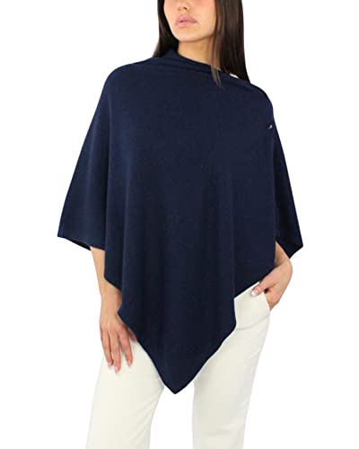Win's Poncho en cachemire mélangé pour femmes - Fabriqué en Italie (Bleu marine)
