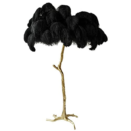 Lampa podłogowa Feather, Naturalna lampa podłogowa ze strusich piór, lampy podłogowe LED salon lampy z piór do sypialni przełącznik nożny Sofa wystrój pokoju lampa stojąca,Soft Touch(H120,UNIVERSAL_B