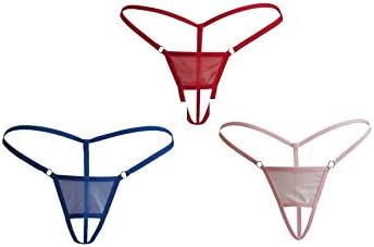 SexyLady Women's Hollow Out Low Rise Micro Back G-String Thong Panty Lingerie 3 pics,One Size,Blue+Red+Apricot