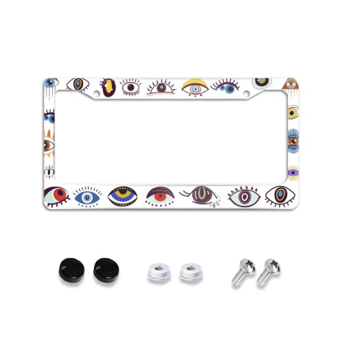 Evil Eye License Plate Frame Novelty Personalized Car Tag Holder 2 Holes Aluminum License Plate Covers With Screw Caps Car Accessories For Men Women #TOP3