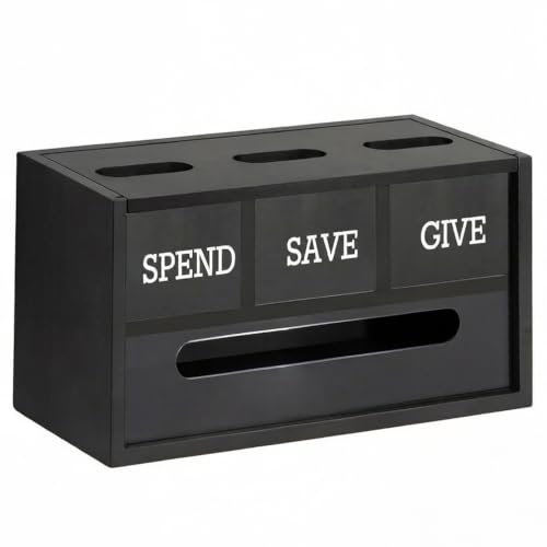 Caja de madera para ahorro de 3 compartimentos banco negro infantil de encimera 3