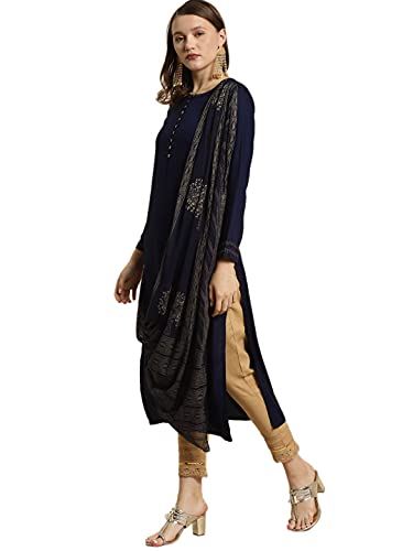 Image of Juniper Women's Rayon Kurta with Chiffon Drape