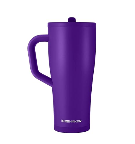 Image of Ice Shaker 32 oz Tumbler with Handle and Straw | 32oz Purple | Cold for 30+ Hours | 2-in-1 Tumbler Shaker Bottle | Odor-Free 32 ounce Bottle for Water, Protein Shakes, Smoothies, Cocktails