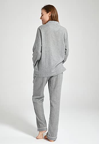 Image of Womens Muslin Pajama Set 100% Cotton Double Gauze Linen Like | Breathable Soft Comfort Button Up Loungewear Sleepwear PJ Set
