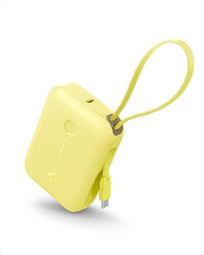 Image of Spigen ArcPack 10000mAh Power Bank with Built-in USB-C Cable,30.0W Fast Charging, 1 Type-C Cable, 1 Type-C Port, 1 USB-A Port - (ABS + PC | Pastel Yellow)