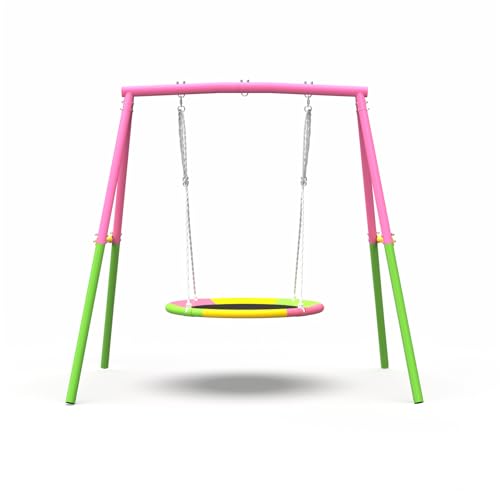 Swing Set for Backyard with Stand, Swing Heavy Duty 440lbs Metal Outdoor Swing Stand, Contain 1 Saucer 32" & 1 Belt seat 26.2" for Playground - Backyard Playset 2 In 1 Swing Set Blue