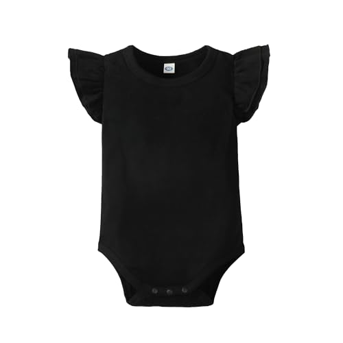 Image of LYSMuch Baby Girls Ruffle Sleeves Bodysuit Infant Solid Color Top Jumpsuit