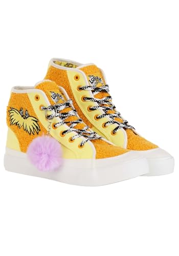 Dr. Seuss The Lorax Adult Sneakers - High Tops with Embroidered Face, Rubber Soles, Sublimated Graphics, Pom Pom Charm3
