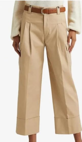 Lauren Ralph Lauren Double Faced Stretch Cotton Ankle Pants (US 14W) Tan2