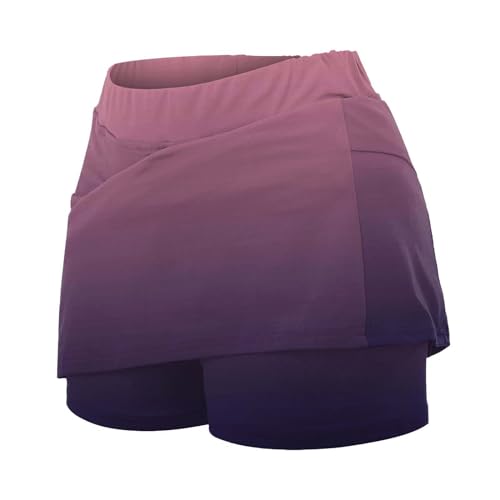Elogoog Saia feminina esportiva moderna com bolsos gradiente cintura média culottes tênis culottes f