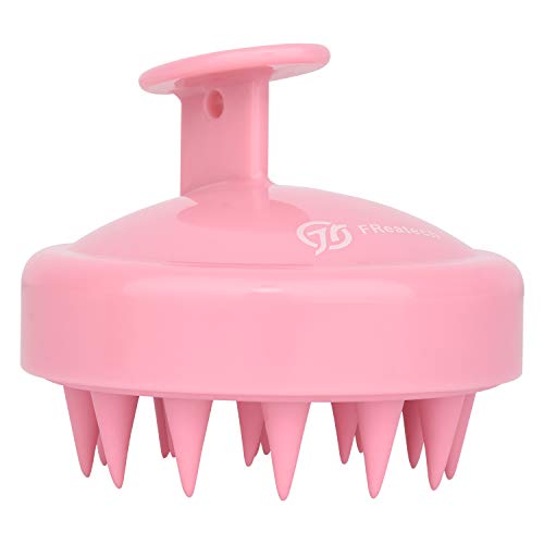 Hair Scalp Massager Shampoo Brush, FReatech Manual Head Scalp Massage Brush for Scalp Care Hair Cleaning Shower, Soft Silicone Bristles for Various Scalp and Hair Types (Pink)