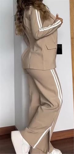 Women's 2 PCS Lapel Blazer Jackets Bodycon Stripes Pants Sexy Nightclub Party Tracksuit Outfits Suit Set4