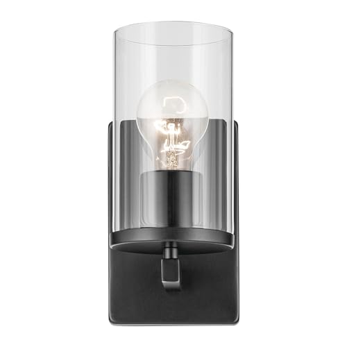 Image of Kichler Crosby 4.5 inch 1-Light Wall Sconce Bathroom Vanity Light Fixture with Satin Etched Cased Opal Glass in Black for Bathroom, Powder Room, Hallway (4.5 inch x 9.25 inch), 45495BKCLR