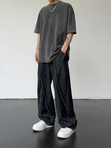 XYGJZ Men's Baggy Jeans Vintage Loose Fit Wide Leg Denim Pants Hip hop Streetwear Oversized Pants3