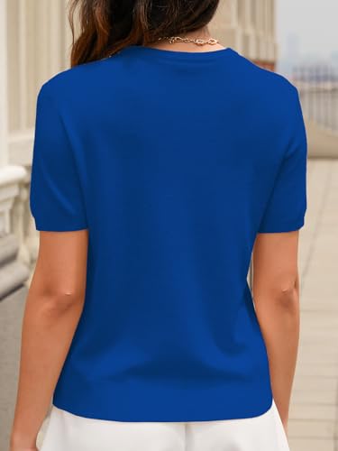Image of DAIMIDY Womens Cotton Modal Short Sleeve Sweaters Summer Knit Tops | Breathable,Soft,Smooth Feel and Excellent Drape.Fit in Summer,Spring and Fall.