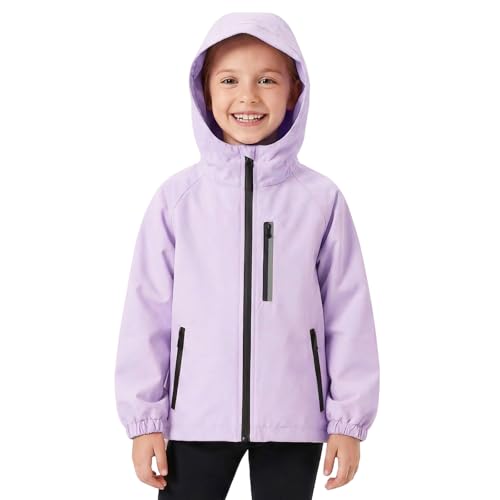 FILOWA Veste Imperméable Filles Réfléchissant Veste de Pluie Coupe-Vent Imperméable à Capuche Légère Manteau Printemps Randonnée Blouson Camping...