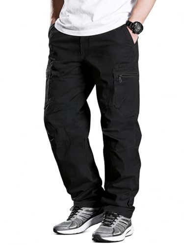 Image of Men's Pure Cotton Cargo Pants | Regular Fit Multi-Pocket Utility Trousers for Men | Solid Cargo Bottom Wear with Zip Pockets | Comfortable Casual Outdoor Wear