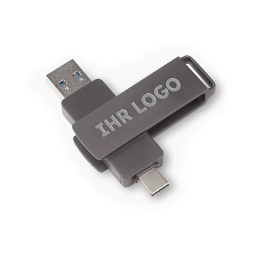 Cimpress Memoria USB con logotipo o logotipo de empresa, memoria USB de 32 GB con puerto USB-A y USB-C, memoria USB impresa, regalo promocional ideal para ferias (50)