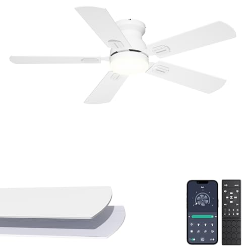 Phylluz 42'' Low Profile Ceiling Fan with Light, Small White Flush Mount Ceiling Fan for Kids Room & Home Office, Quiet DC Motor, Space-Saving Modern Fan with App/Remote Control