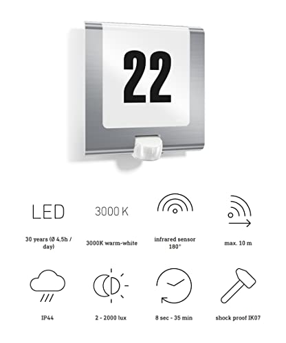 Solar Außenleuchte Steinel L 220 S Edelstahl mit Hausnummer