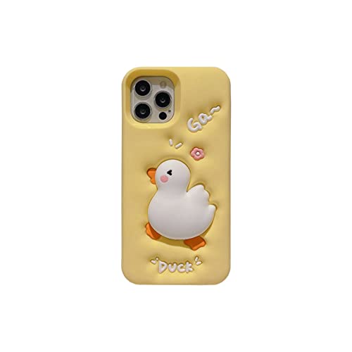 QoKcoahn Case Compatible with iPhone 12 Pro Max,Cute 3D Kawaii Funny Whit Duck Cartoon Cover with Keychain Soft Silicone Gel Drop Protector Women Girls