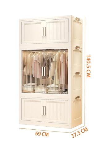Image of SNKR Essentials Plastic Cupboard for Storage- 2 Tier Stackable Plastic Storage Drawer Bins with Lid, Almirah for Clothes, Foldable Collapsible Wardrobe for Storage Cabinet (White, 2-Layer)