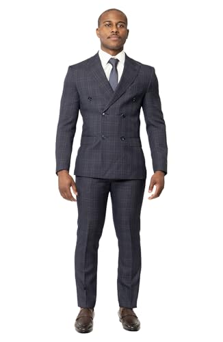 Slim Fit Double Breasted 2 Button Peak Lapel Plaid Men's Suit 2311