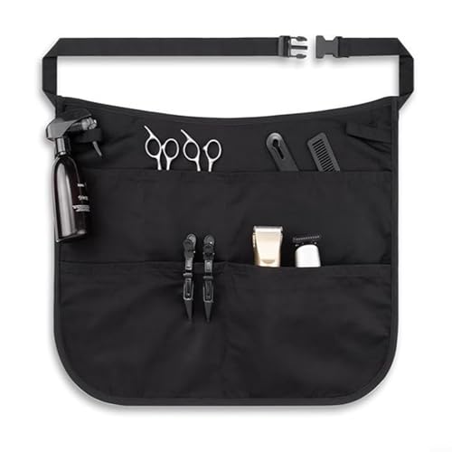 Delantal de cintura con 5 bolsillos y cinturón ajustable para tijeras, peines y herramientas cosméticas, delantal de media cintura para peluqueros y barberos