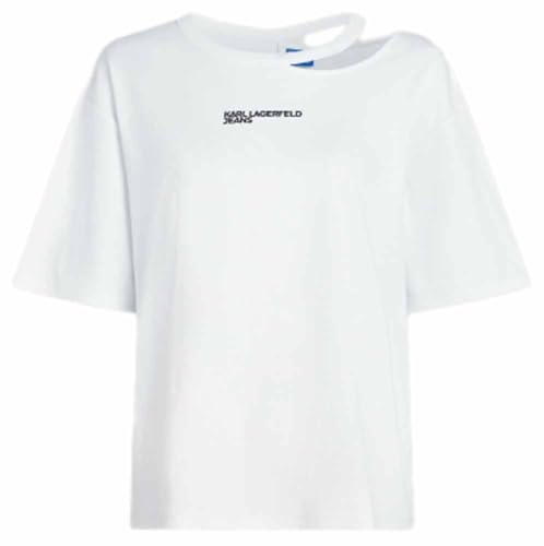 Karl Lagerfeld Jeans Ribbed Cut out tee Camiseta, Blanco, M Mujeres