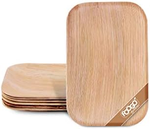 FOOGO Green 25 Disposable Palm Leaf Serving Trays|Medium 9x6 inch (22x15cm)|Starters Dessert Display Tray|Parties| Like Wooden Plates, Sturdy Hot Food Trays|Eco Friendly Biodegradable Food Trays