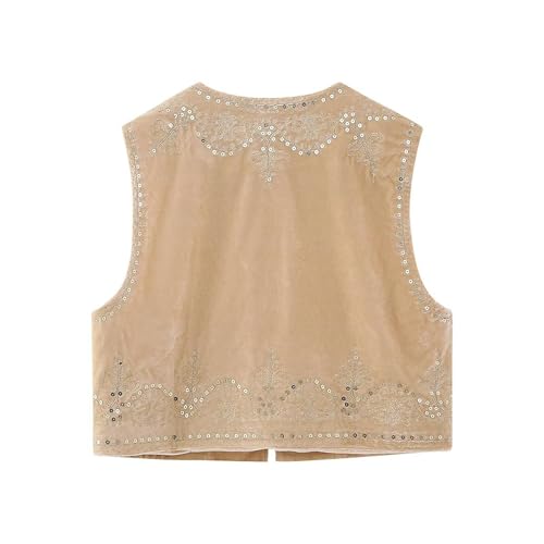 Image of Women Vintage Floral Embroidered Vest Y2K Sleeveless Open Front Cardigan Boho Linen Cropped Waistcoat