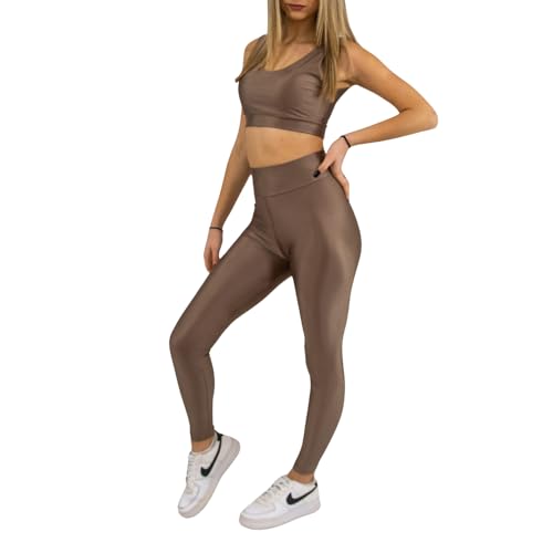 Legging marron metallise galbant qui ne glisse pas pendant l effort