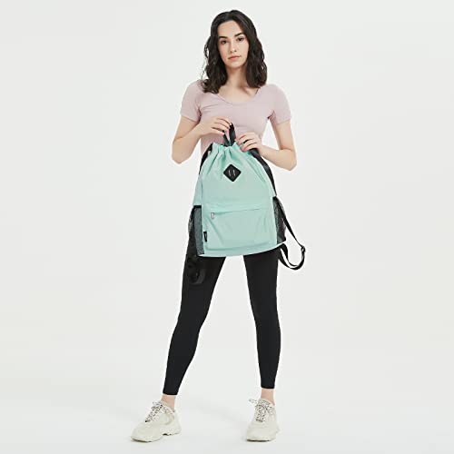 Wandf Drawstring Backpack Sports Gym Bag With Shoes Compartment, Water-Resistant String Backpack Cinch For Women Men (Large,Mint Green) #TOP7