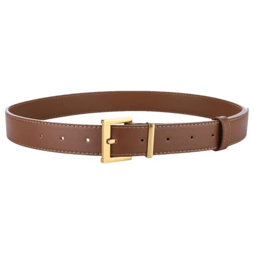 Women’S Cowskin Leather Belt With Silver Pin Buckle Solid Color Fashion Wide Belt For Frocks And Jeans