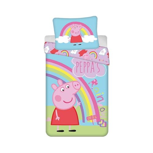 Peppa Pig Rainbow PEP016 - Juego de funda de edredón individual de algodón (24BS125)