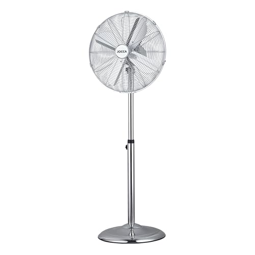 Jocca - Ventilador de Pie Metálico Cromado 40 cm, 3 Velocidades, Oscilante, Altura Regulable, 4 Aspas Aluminio, Ventilador Potente Silencioso con Diseño Industrial