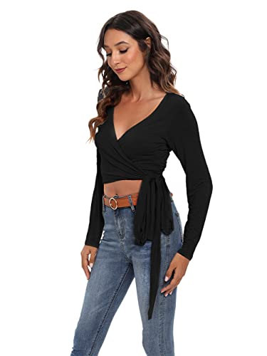 Image of Famulily Women's Sexy Deep V Neck Bandage Surplice Wrap Crop Top