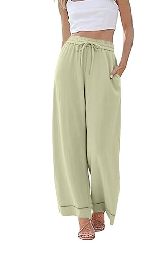 Image of KICZOY Women Flowy Pants Drawstring Waist Wide Leg Palazzo Beach Pants Loose Fit with Pockets