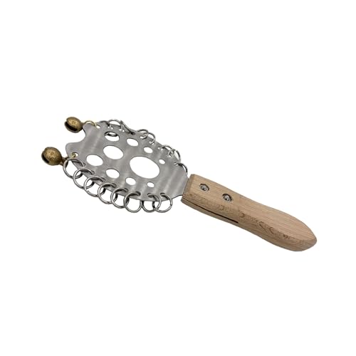 Jiayouy Percussion Catches Rattle Shaker Instrument Metal Bell Sound Effects with Wood Handle, Hand Percussion Shakers Accessories - Thumbnail 2