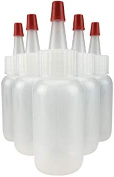 Hobbyland Squeeze Bottles, LDPE Plastic Bottles, Natural Boston Round Bottles, Yorker Spout Red Caps, Tips have .30 Hole (1oz, 20/410 Neck, 6 Bottles)
