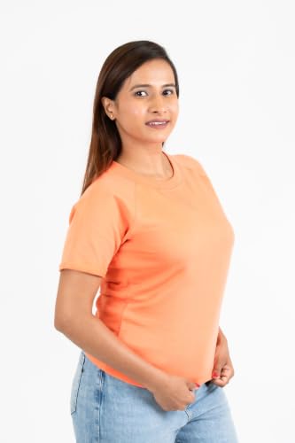Image of Women French Terry Raglan Crew Neck | 100% Cotton Stylish Casual Comfortable Regular Fit Solid Half Sleeves Round Neck T-Shirt for Women