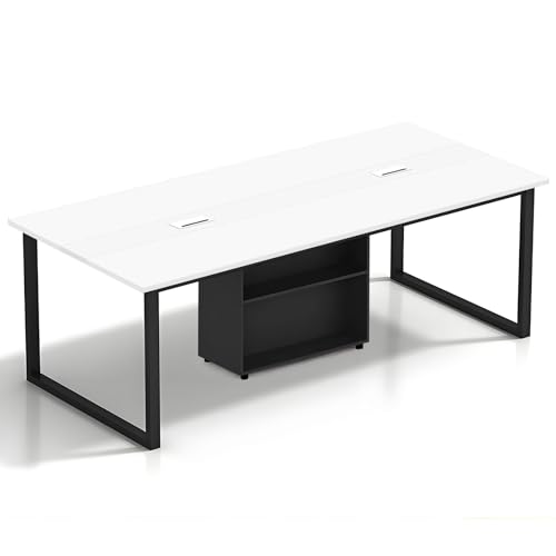 Tazyee Mesa de Conferencias Grande con Módulo de Almacenamiento — Mesa de Reuniones Moderna 8–12 Personas, Estructura Metálica Negra, Ideal para Oficinas, Salas de Reuniones y Seminarios