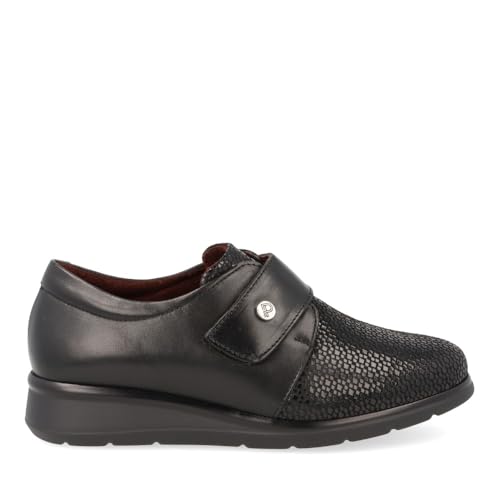 PITILLOS - Scarpa da donna con chiusura adesiva,Suola in gomma,Pelle e tessile,Soletta estraibile,zeppa, semplice, per: donna, Nero , 37 EU