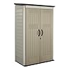 Rubbermaid Outdoor Small Vertical Resin Storage Shed, 5x2 Feet, Brown, Weather Resistant Utility Shed with Lock for Storage for Lawn Accessories/Power Tools/Outdoor Toys/Hose