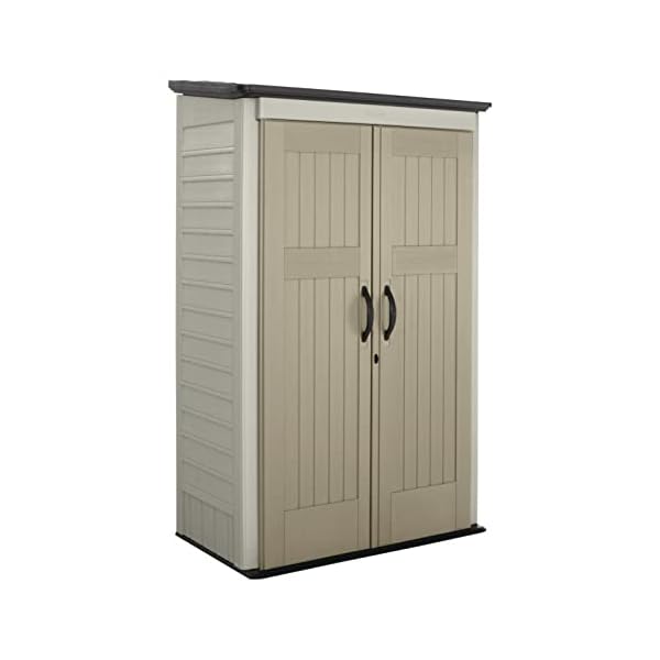 Rubbermaid Outdoor Small Vertical Resin Storage Shed, 5x2 Feet, Brown, Weather Resistant Utility Shed with Lock for Storage for Lawn Accessories/Power Tools/Outdoor Toys/Hose